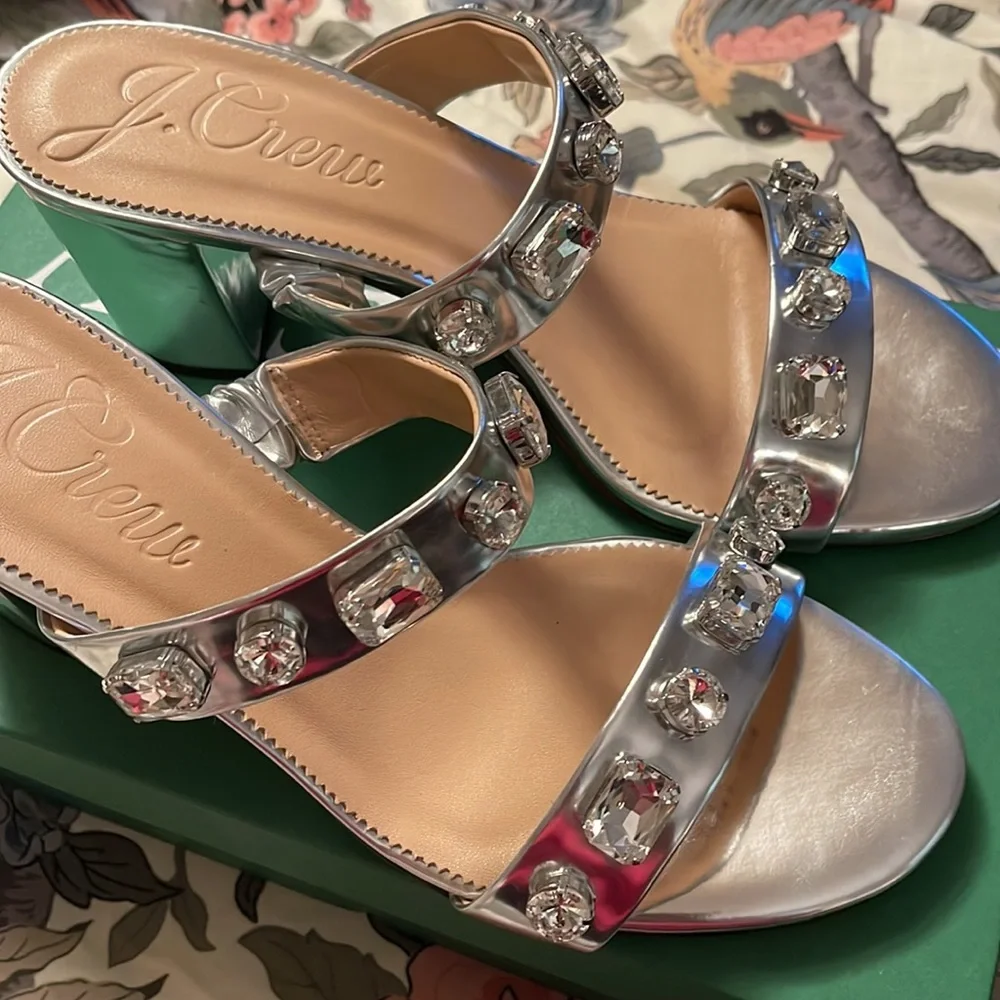 J.Crew Lucie jeweled sandals in Italian metallic leather BS878